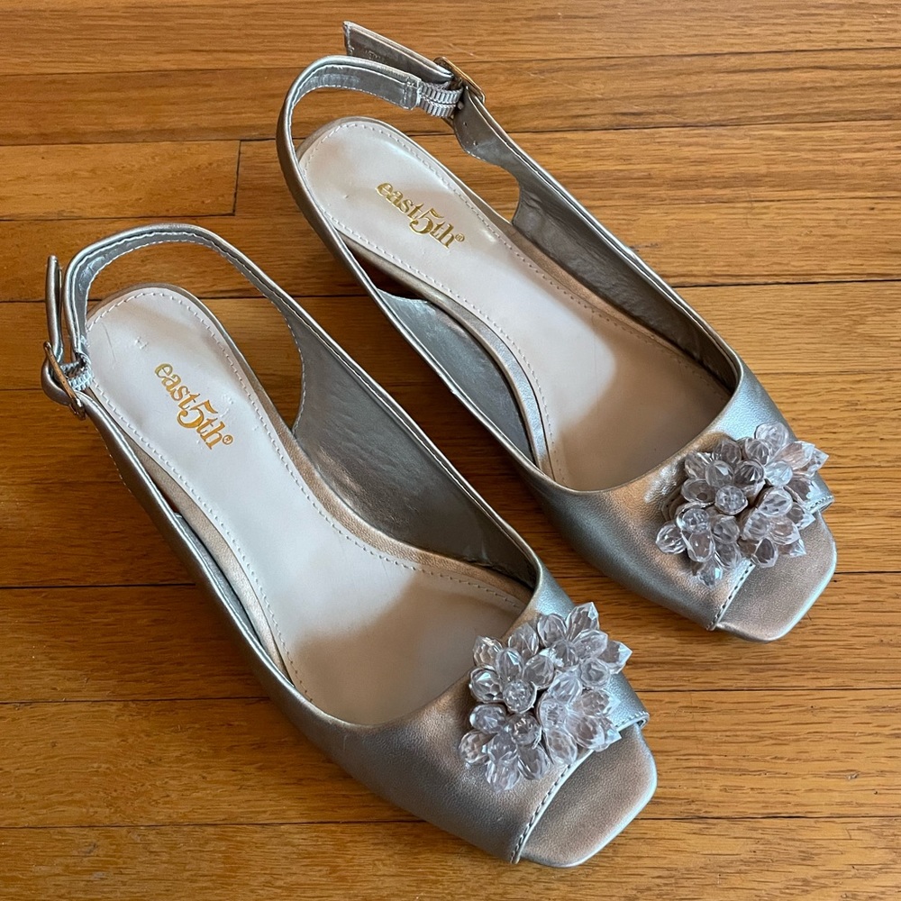 Champagne Slingback Peep-Toe Wedge